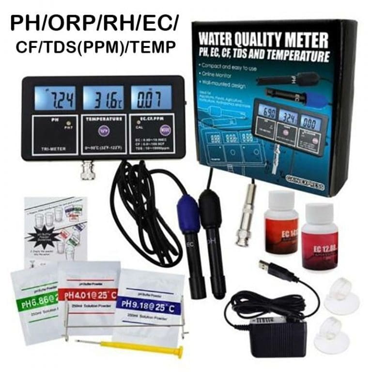 Medidor de Calidad de Agua 7 en 1 pH ORP EC TDS CF RH y Temperatura