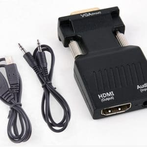 Convertidor Adaptador VGA a HDMI con cable de alimentación de audio.