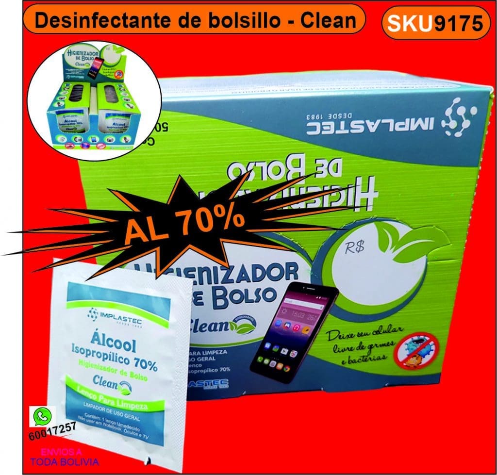 Higienizador de Bolsillo con Alcohol Isopropílico 70% Clean