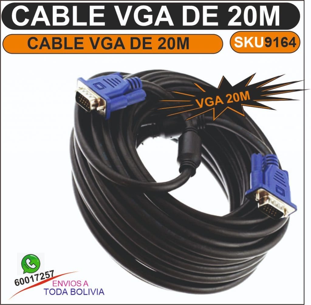 Cable VGA de 20 m Macho a Macho con Filtros de Ferrita