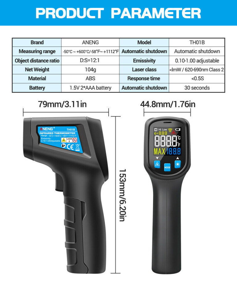 Termómetro Infrarrojo Digital ANENG TH01B -50 a 600 °C - vista 2