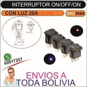Interruptor 12V 20A   redondo ON-OFF 2 posiciones 3 pines  botón pulsador con luz