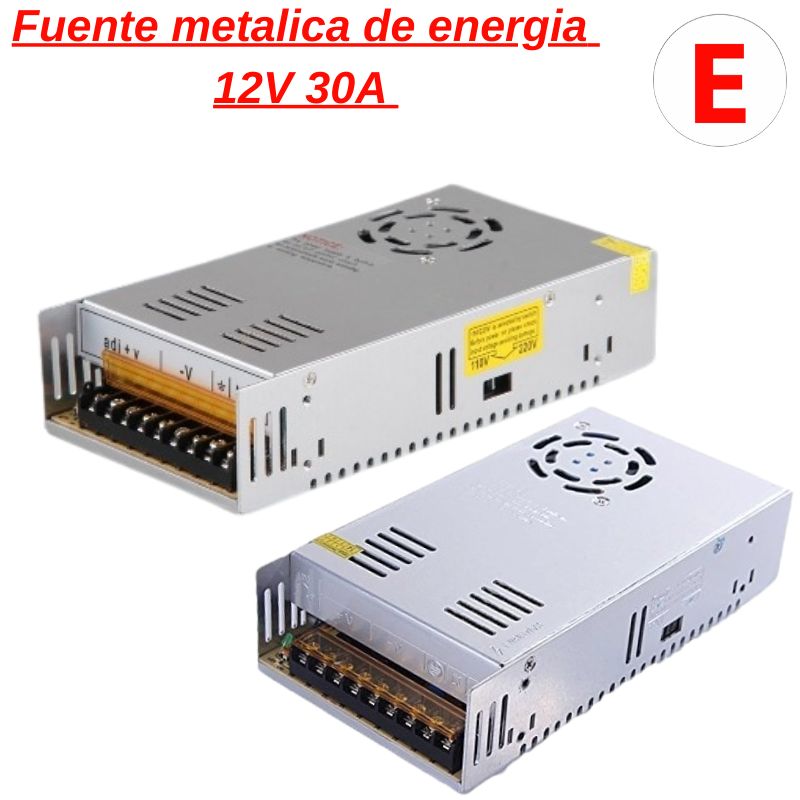 Fuente metálica de energía 12V 30A ideal para cargas grandes y funcionamiento continuo ⚙️🔋¡Energía robusta sin complicaciones!🔧💨