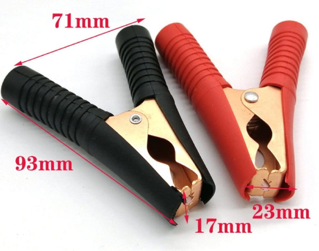 Pinza cocodrilo de 90 mm 100 A completamente cubierta rojo/negro 4 Pinza cocodrilo 90 mm – Pinza cocodrilo de 90 mm 100 A completamente cubierta rojo/negro