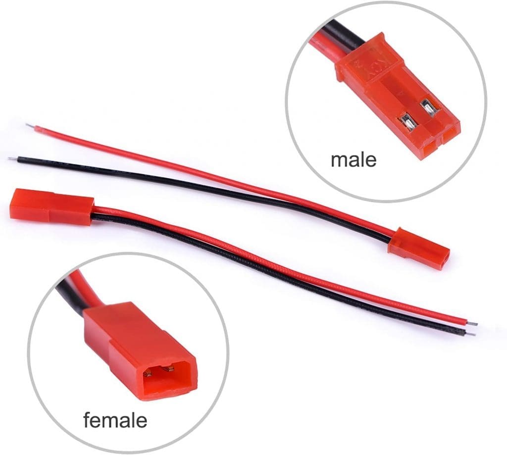 Conector JST 2 pines 10cm – Conector JST Cable Macho + Hembra de 2 pines para bateria y juguetes 10cm