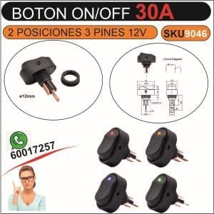Boton 12V 30A 3Pin Interruptor basculante con luz. Utilizado en coches aviones barcos.