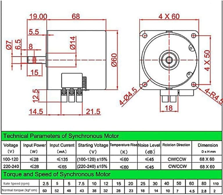 Motor Síncrono 60KTYZ 5 RPM 220V 14W con Reductor - vista 3