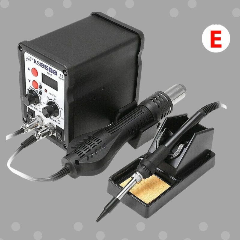 Estación de soldadura y trabajo SMD KS-8586 800W Cautin y Aire caliente regulable con 3 boquillas intercambiables.