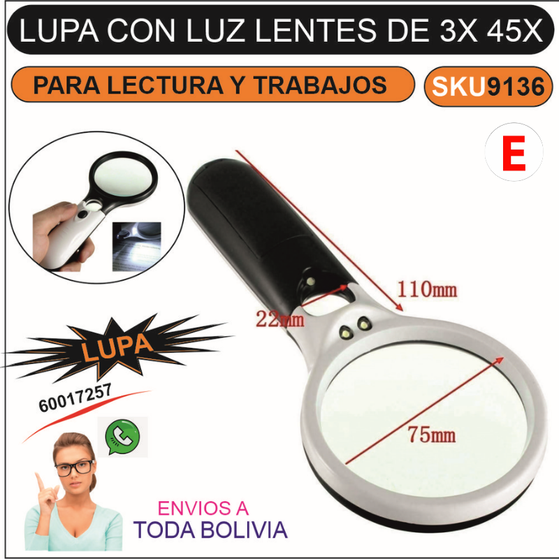 Lupa de Mano con Luz Precisión y Claridad en Tus Manos con Aumentos de 3X y 45X Lupa de Mano con Luz Precisión y Claridad en Tus Manos con Aumentos de 3X y 45X