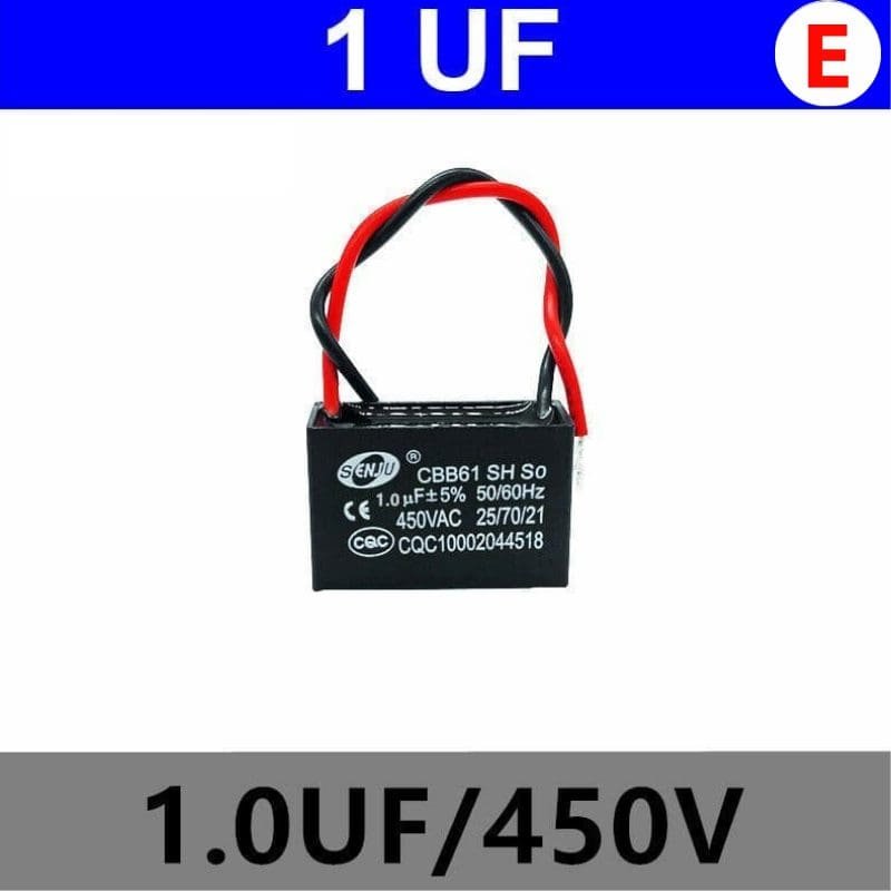 Capacitor de ventilador 1UF 450V CBB61 50/60Hz
