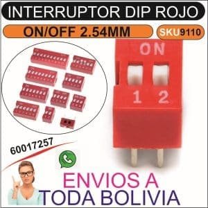 Interruptor DIP rojo de 2 on/off 2.54 mm
