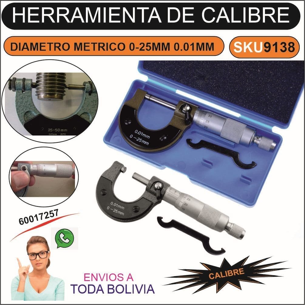 Herramienta de calibre micrométrico de diámetro métrico de 0-25mm y 0,01mm