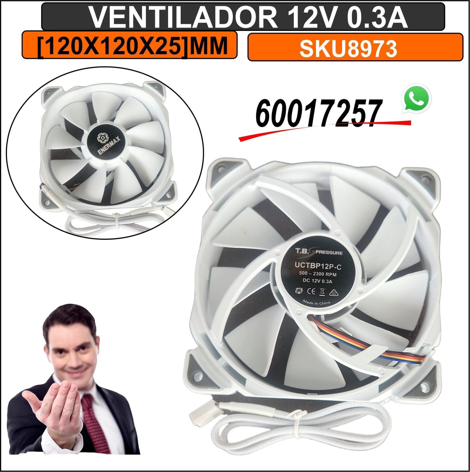 Ventilador [120x120x25]mm 12v 0.3A 2300 RPM Marca ENERMAX Bajo Ruido y Alto Flujo de Aire Silencioso de Calidad