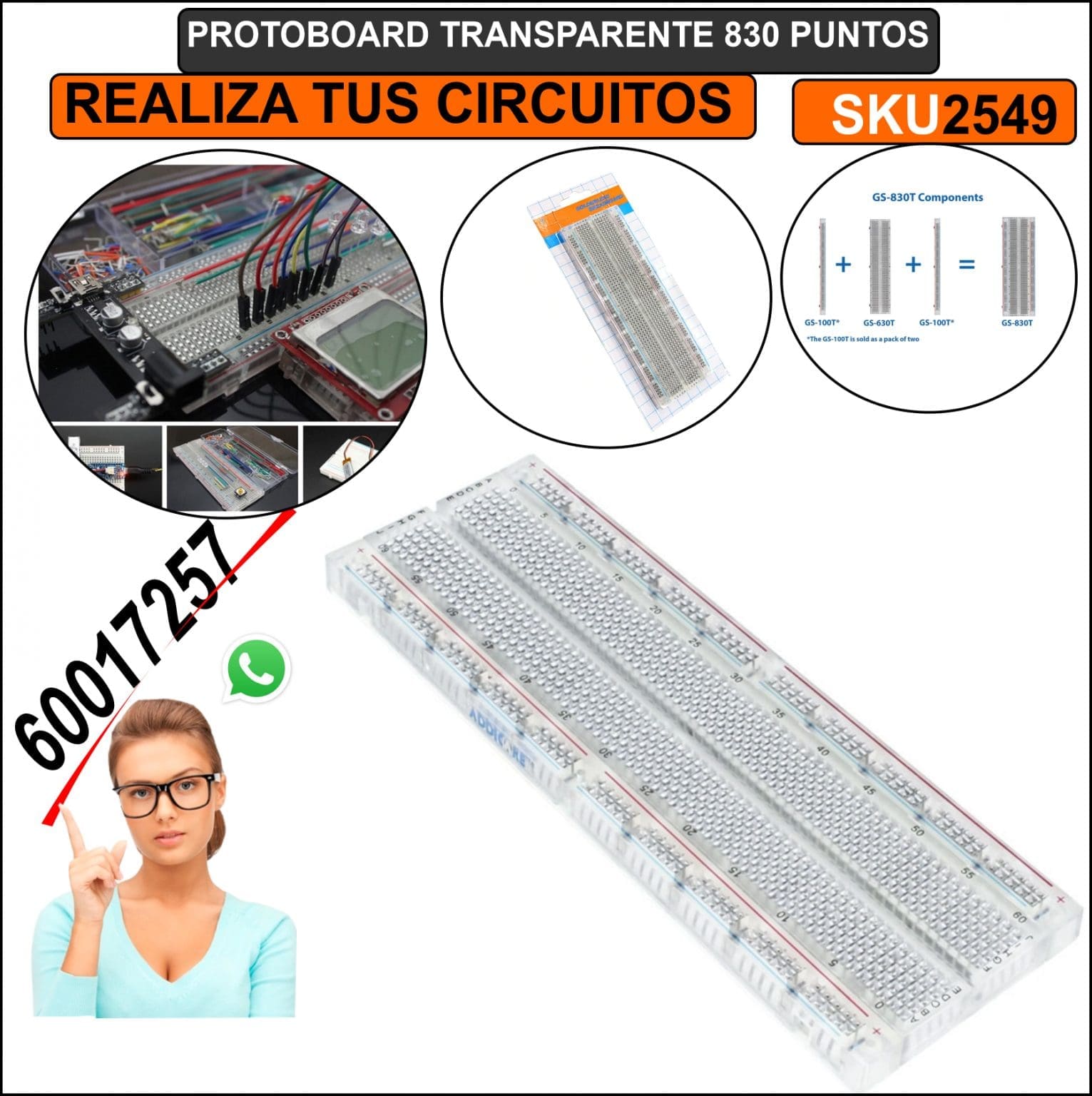 Breadboard Transparente 830 Puntos - Esencial Para Proyectos