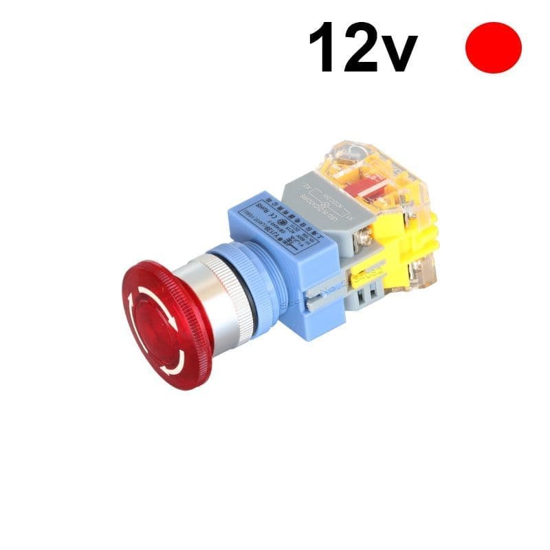 Interruptor botón parada de emergencia LED 12v color Rojo 22 mm LAY37-11ZSD NO + NC