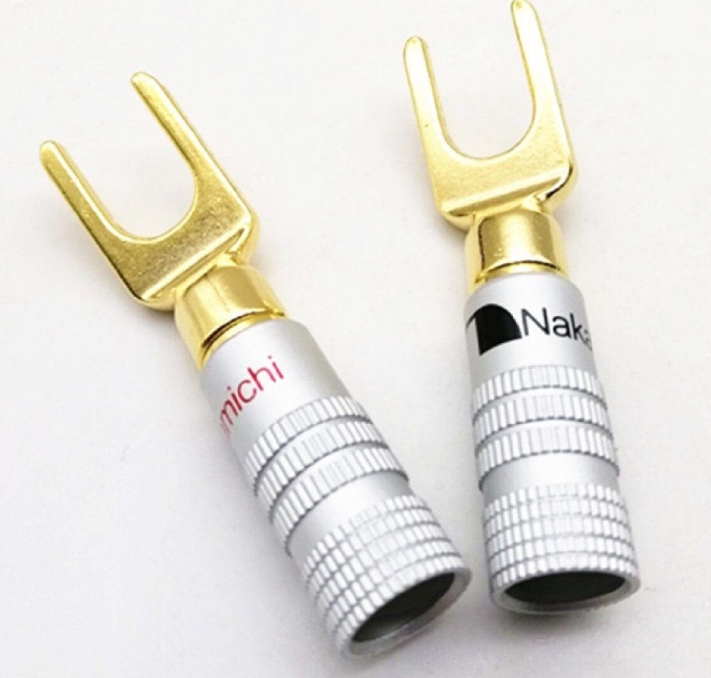 Nakamichi Conector pala de horquilla de tornillo enchufe de banana en forma de U chapado en oro Conector de cable de audio