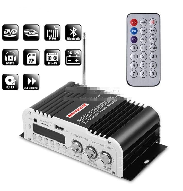 Amplificador de potencia para coche reproductor de Audio DVD Digital Bluetooth 2,1 canales 45W 2x 20W estéreo Hi-Fi Super BASS AMP USB TF CD FM HY-118