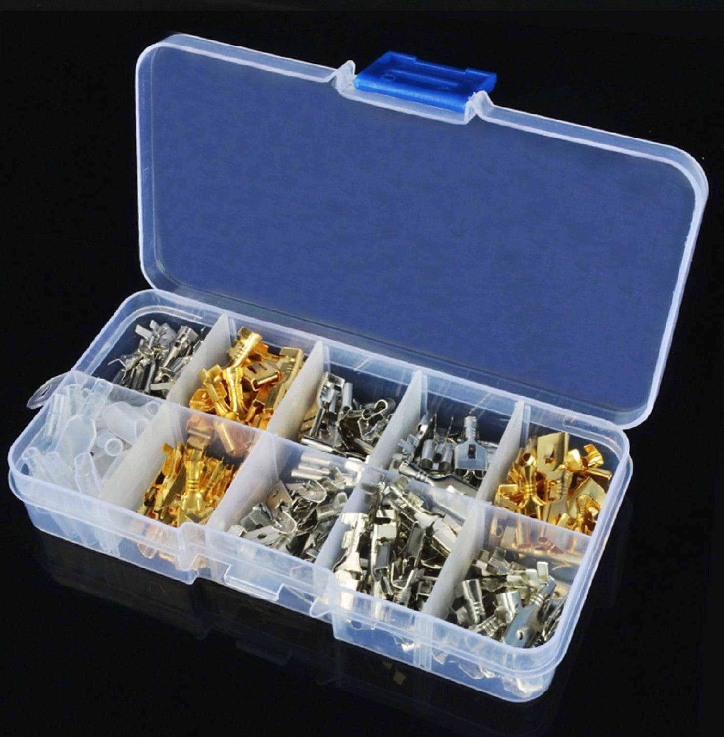 Conectores de cable terminales de crimpado [2.8/4/4.8/6.3]mm Terminales de horquilla hembra / macho de crimpado con mangas aislantes transparentes 150 Piezas