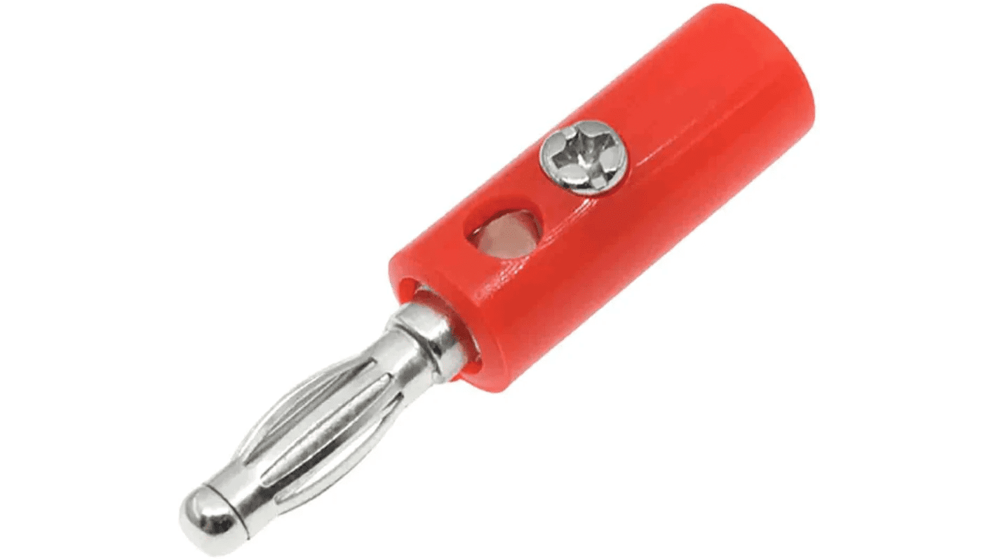 Banana plug de 4mm macho de soldadura. 30V AC o 60V DC corriente Maxima 32A.