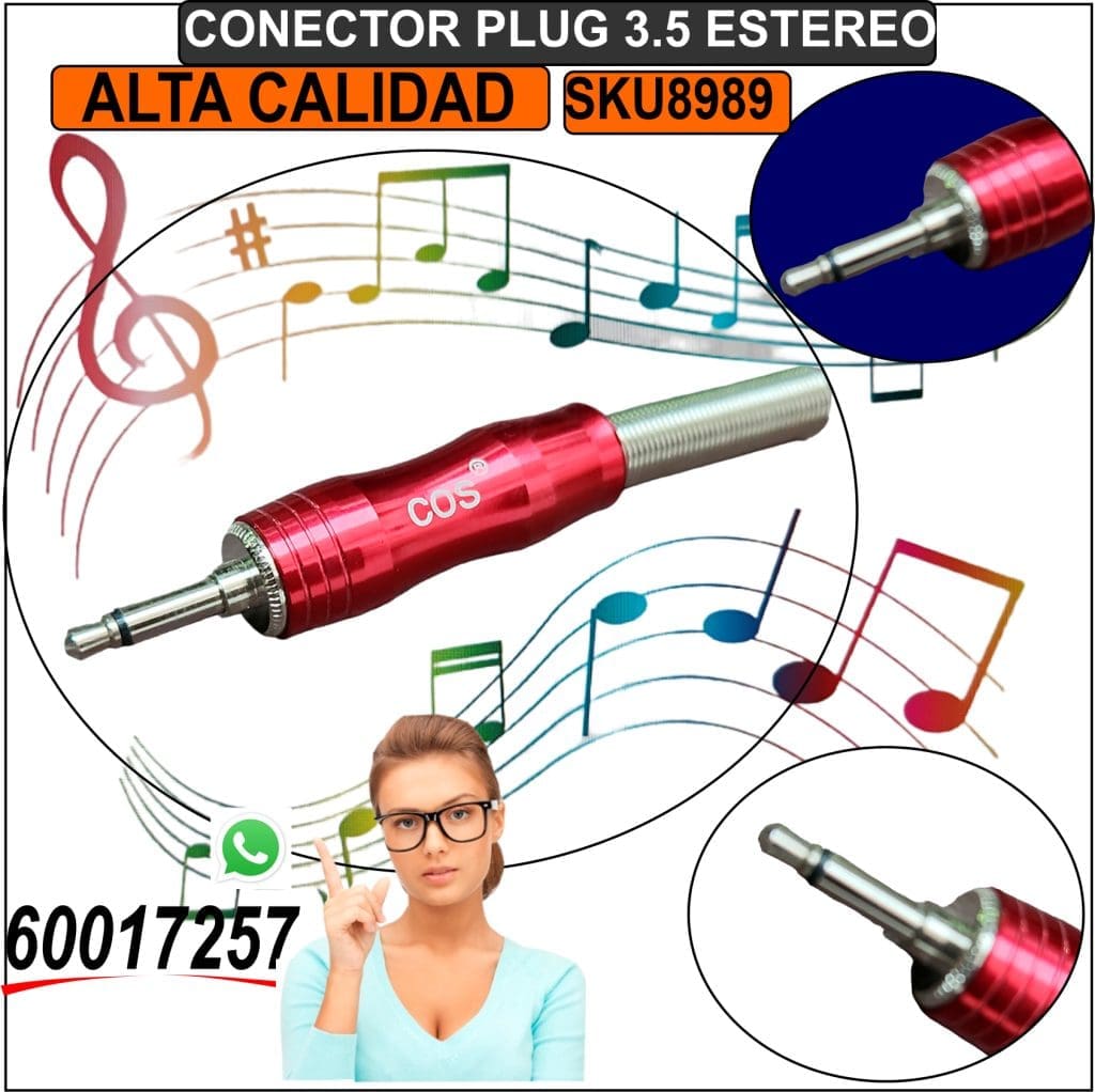 Conector plug mono 3.5mm – Conector plug Mono 3.5mm Metalico con proteccion de cable. Fino