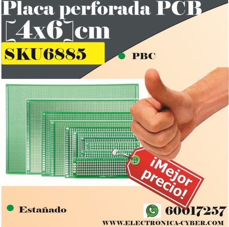 Placa Perforada PCB 4x6 cm Doble Cara Estañada para Prototipos - vista 2
