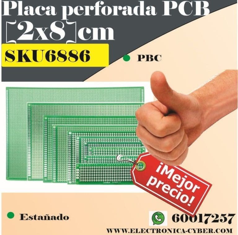 Placa Perforada PCB 2x8 cm Doble Cara Estañada para Prototipos - vista 2