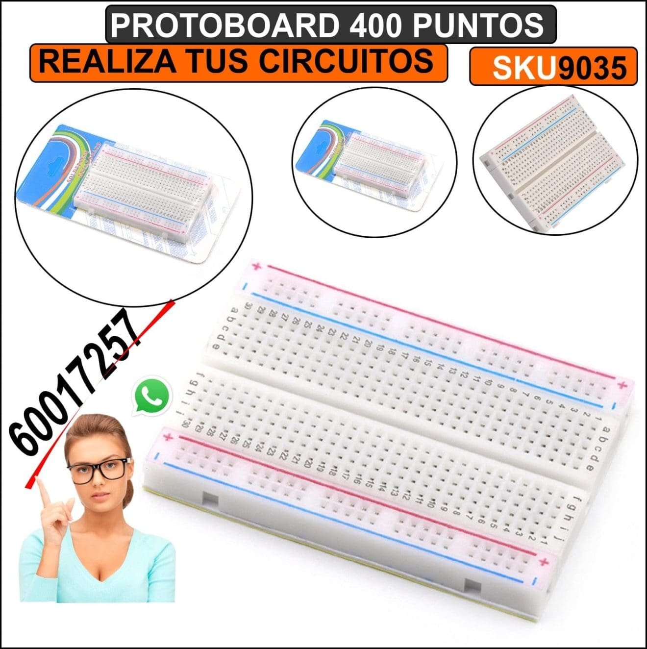 Protoboard De 400 Puntos [8.5 X 5.5]cm Realiza Tus Proyectos De ...