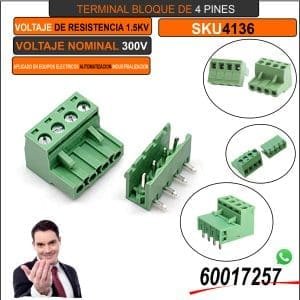 Terminal Bloque 4 tornillo bornera ángulo 90 Hembra y macho