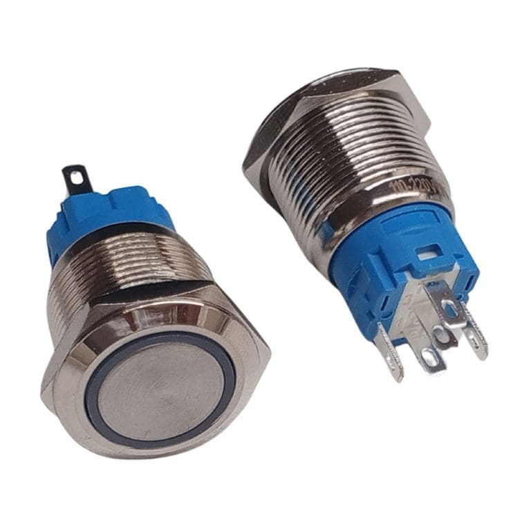 Pulsador Metálico de Acero Inoxidable 19 mm con Luz LED Blanca 220V – Botón Resistente al Agua para Tableros y Máquinas - vista 2