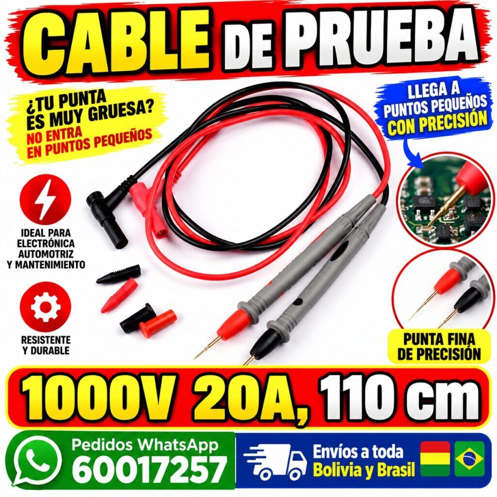 Puntas de Prueba para Multímetro con Punta Fina 1000V 20A y Cable de 110 cm – Cables de Medición para Técnicos y Electricistas