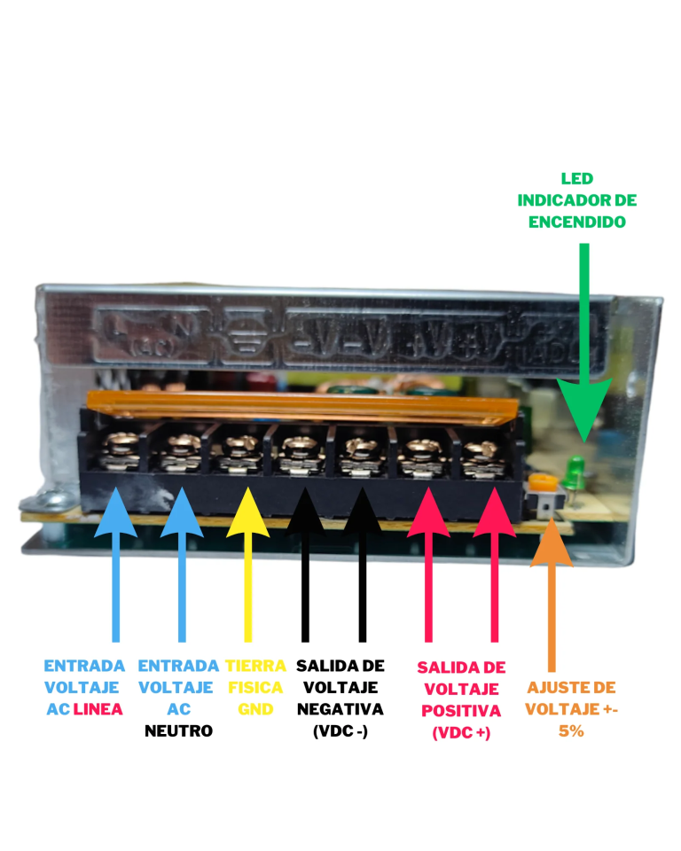 Fuente Conmutada Metálica 5V 60A 300W – Fuente de Alimentación con Borneras - vista 3