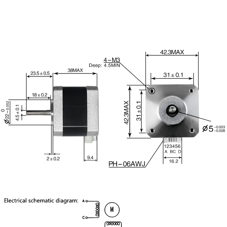 Motor Paso a Paso NEMA17 17HS4401 1.7A – Motor Bipolar de 4 Cables para Impresora 3D, CNC y Robótica - vista 2