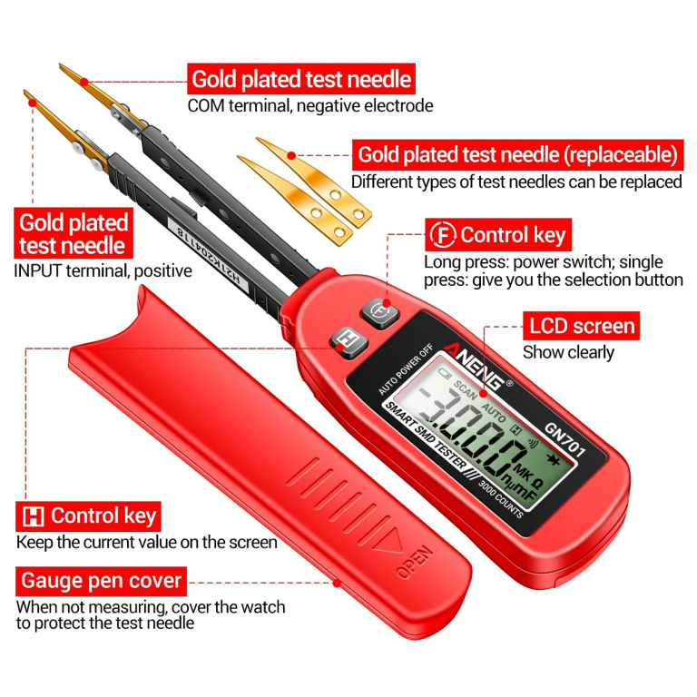 Tester SMD Tipo Pinza ANENG GN701 para Resistencias, Capacitores y Diodos - vista 3