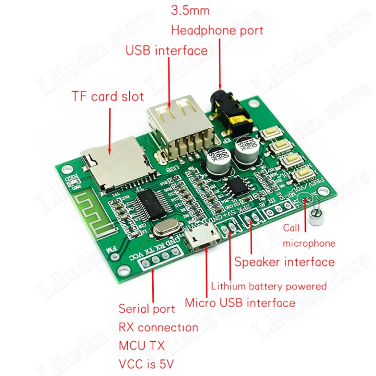 Módulo Receptor de Audio Bluetooth 5.0 BT201 con USB, TF y AUX - vista 2