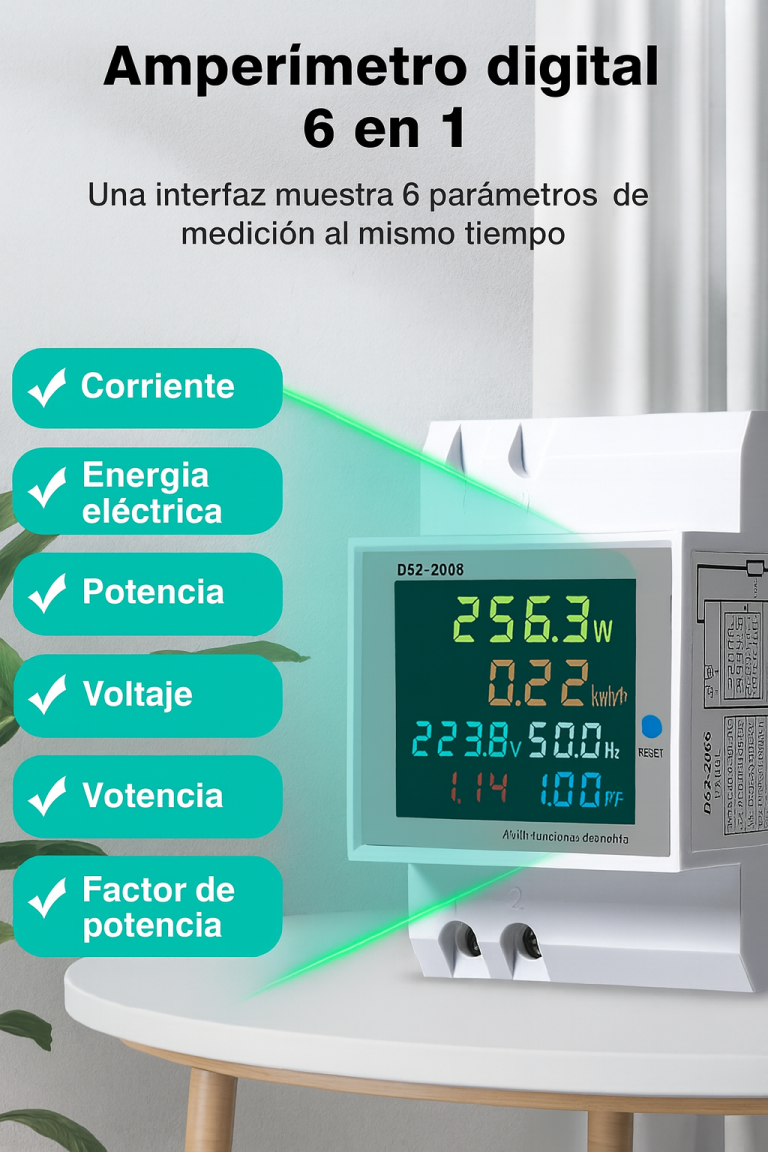 Medidor de Consumo Eléctrico kWh 40–300V para Riel DIN – Pantalla LCD a Color con Voltaje, Corriente, Potencia y Factor de Potencia 32 Medidor de Consumo Eléctrico kWh 40–300V para Riel DIN – Pantalla LCD a Color con Voltaje, Corriente, Potencia y Factor de Potencia - vista 2