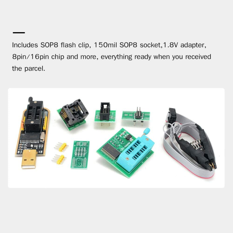 Programador de BIOS USB CH341A con Clip SOIC8 – Kit para Memorias SPI 24 y 25 en Laptops, Placas Madre, Routers y DVR - vista 3