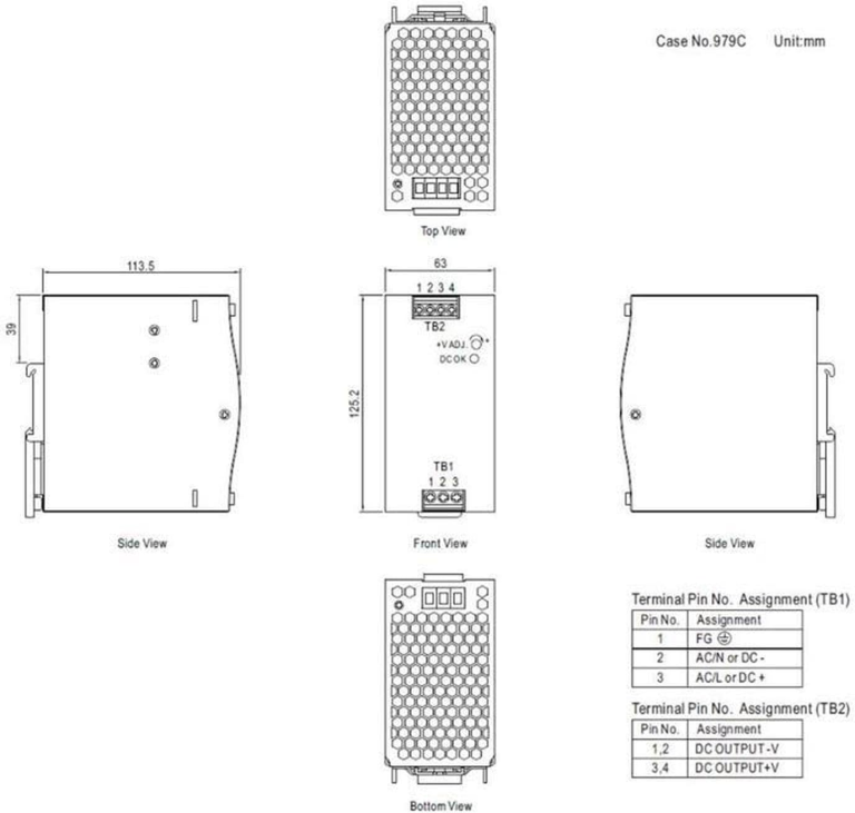 Fuente de Alimentación Riel DIN NDR-240-48 – 48V 5A 240W - vista 3