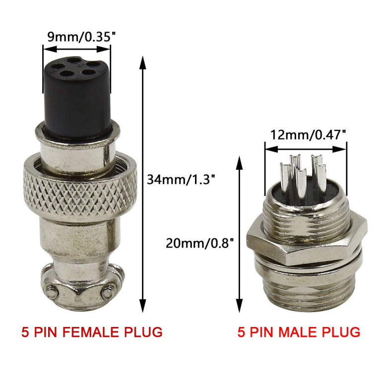 Conector de Aviación GX12 de 5 Pines Macho y Hembra 12 mm - vista 2