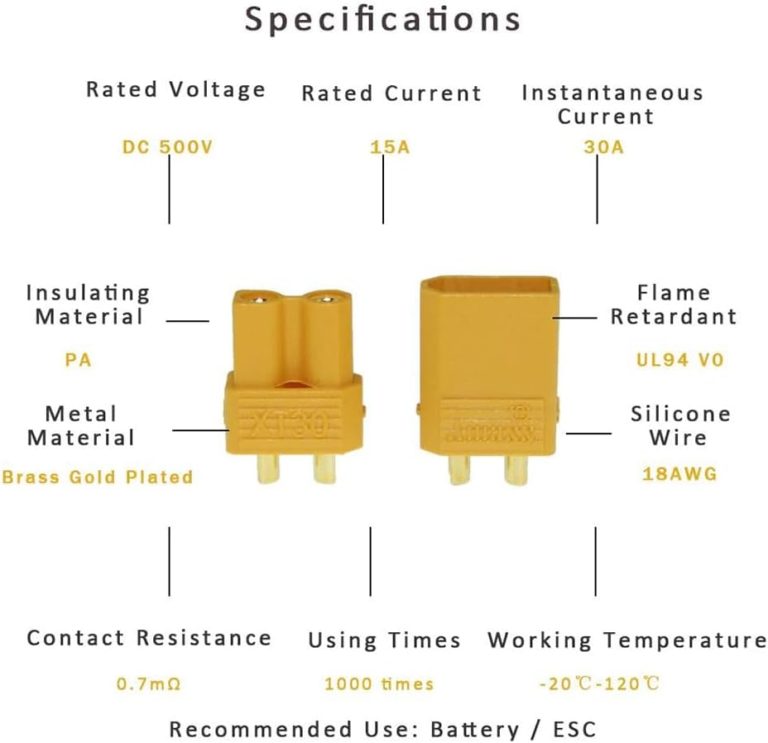 Conector XT30 Macho y Hembra para Baterías LiPo – Conector de Potencia para Drones, Autos RC y Robots - vista 2