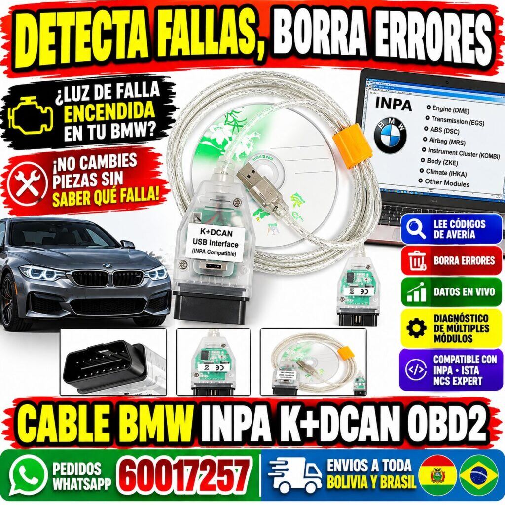 Cable de Diagnóstico BMW INPA K+DCAN USB OBD2 – Interfaz para Leer y Borrar Fallas en Vehículos BMW 36 Cable de Diagnóstico BMW INPA K+DCAN USB OBD2 – Interfaz para Leer y Borrar Fallas en Vehículos BMW