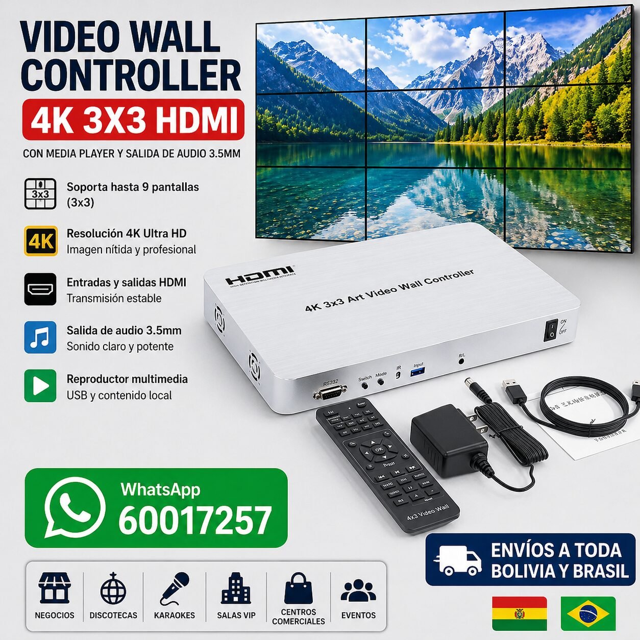 Video Wall 3x3 4K con USB3 9TV