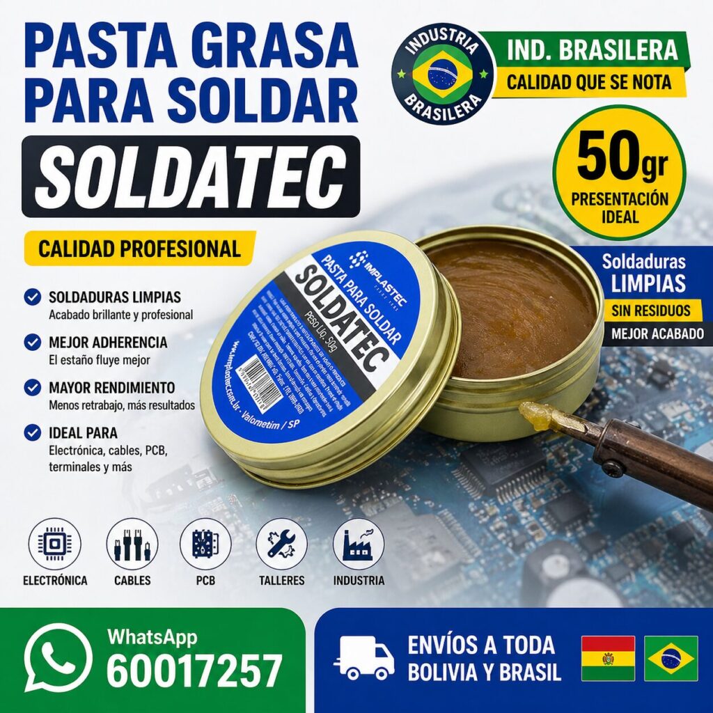 Pasta Grasa para Soldar SOLDATEC 50 g – Flux para Estañado de Cobre y Terminales