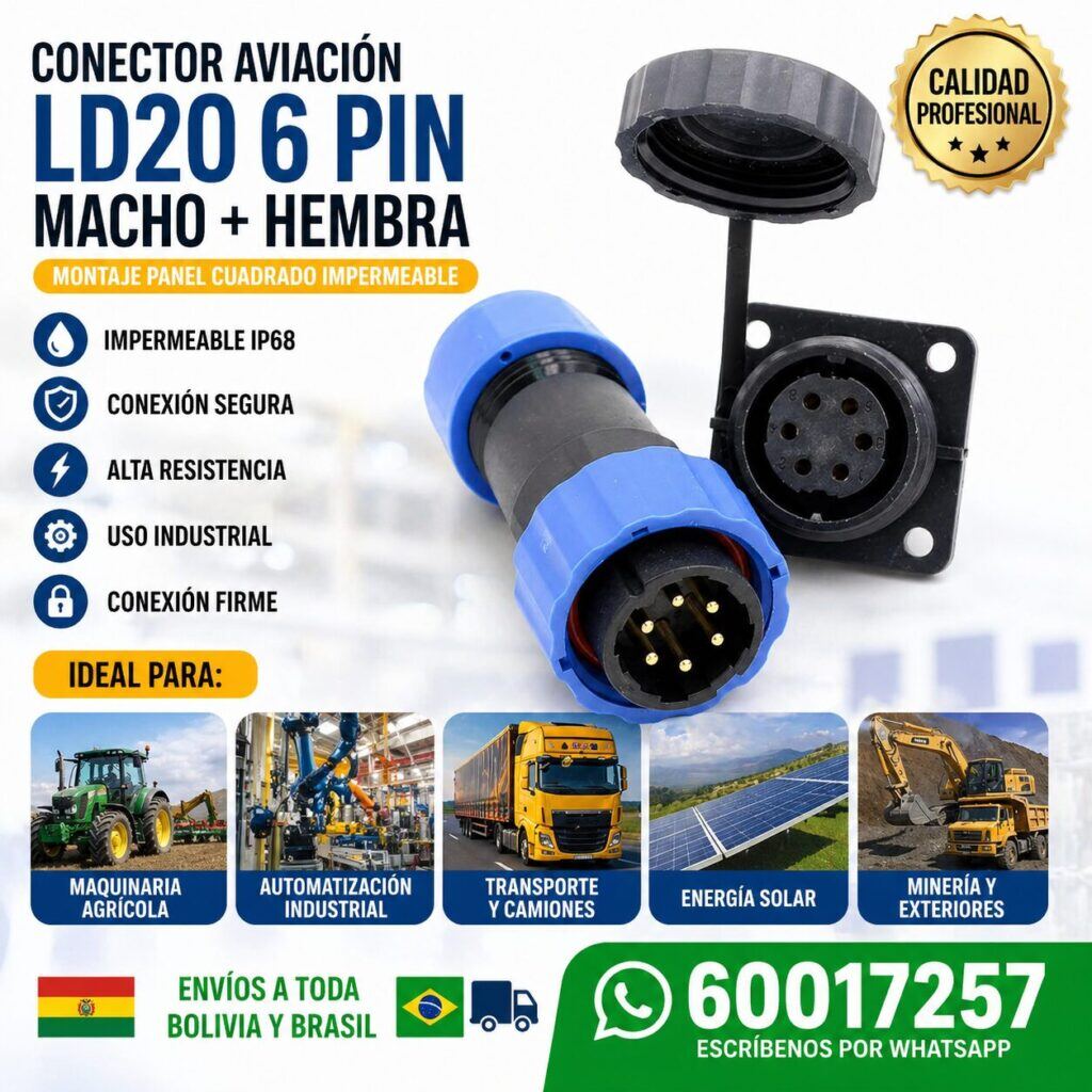 Conector panel 6 pines – 🛠 Instala conexiones eléctricas seguras y duraderas LD20 – Conector Panel 6 Pines LD20 Aviador Profesional para Agro, Minería y Automatización