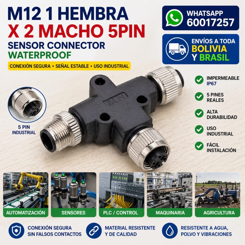 Divisor M12 en Y 5 Pines – 1 Hembra a 2 Macho, Sellado