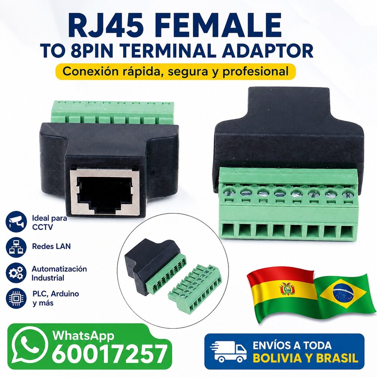 Adaptador de terminal RJ45 Hembra a 8 pines.