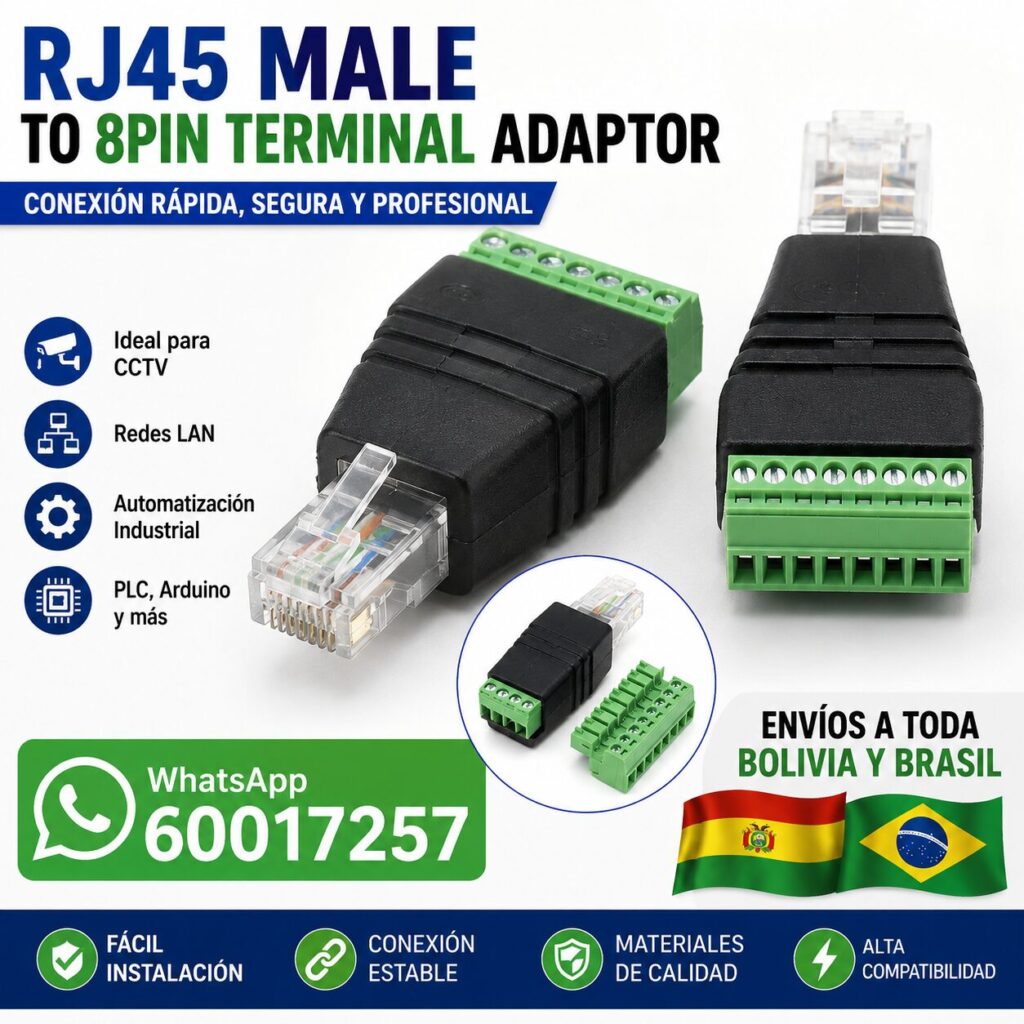 Adaptador RJ45 Macho a Bornera de 8 Terminales – Sin Soldadura 21 Adaptador RJ45 Macho a Bornera de 8 Terminales – Sin Soldadura