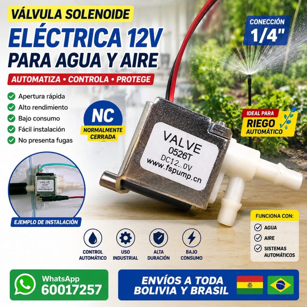 Mini Válvula Solenoide 12V Normalmente Cerrada para Agua y Aire