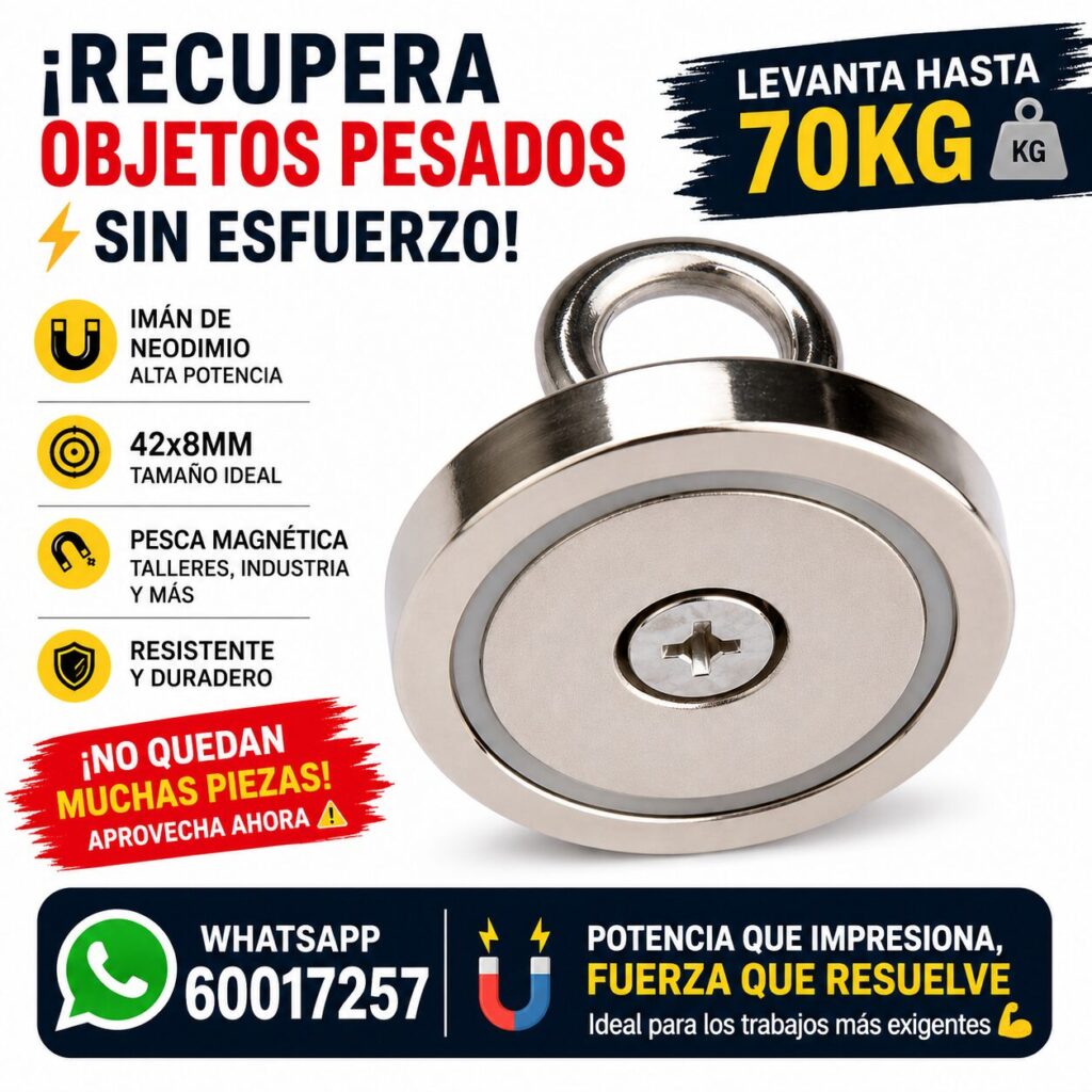 Imán de Neodimio con Argolla 42 mm para Pesca Magnética – Hasta 70 kg