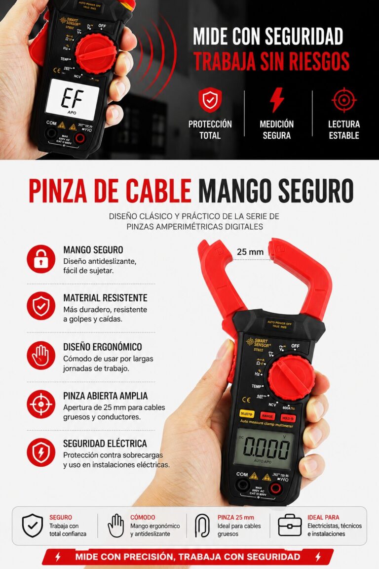 Pinza Amperimétrica Digital ST822 600A con Medición de Temperatura - vista 2