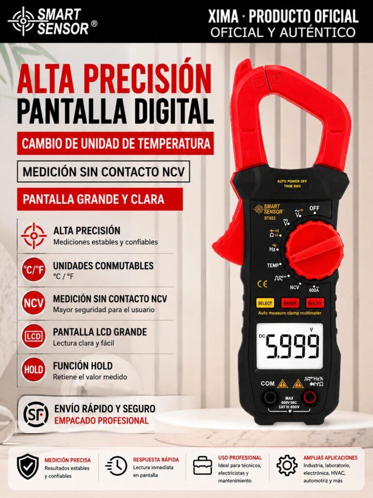 Pinza Amperimétrica Digital ST822 600A con Medición de Temperatura - vista 3